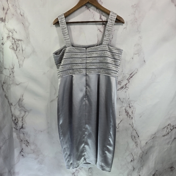 Adrianna Papell Dress Jacket Set Womens 12 Gray Metallic Satin Mother Of Bride - Picture 12 of 15